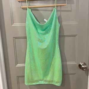 Lucy in the Sky lime green sequin homecoming dress